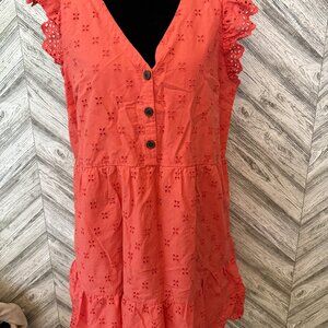 LOFT Eyelet Dress w/ Button + Ruffle Details, size 14